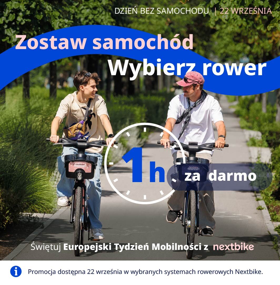 Darmowa godzina jazdy rowerami miejskimi Nextbike – 22 września obchodzimy Dzień bez Samochodu